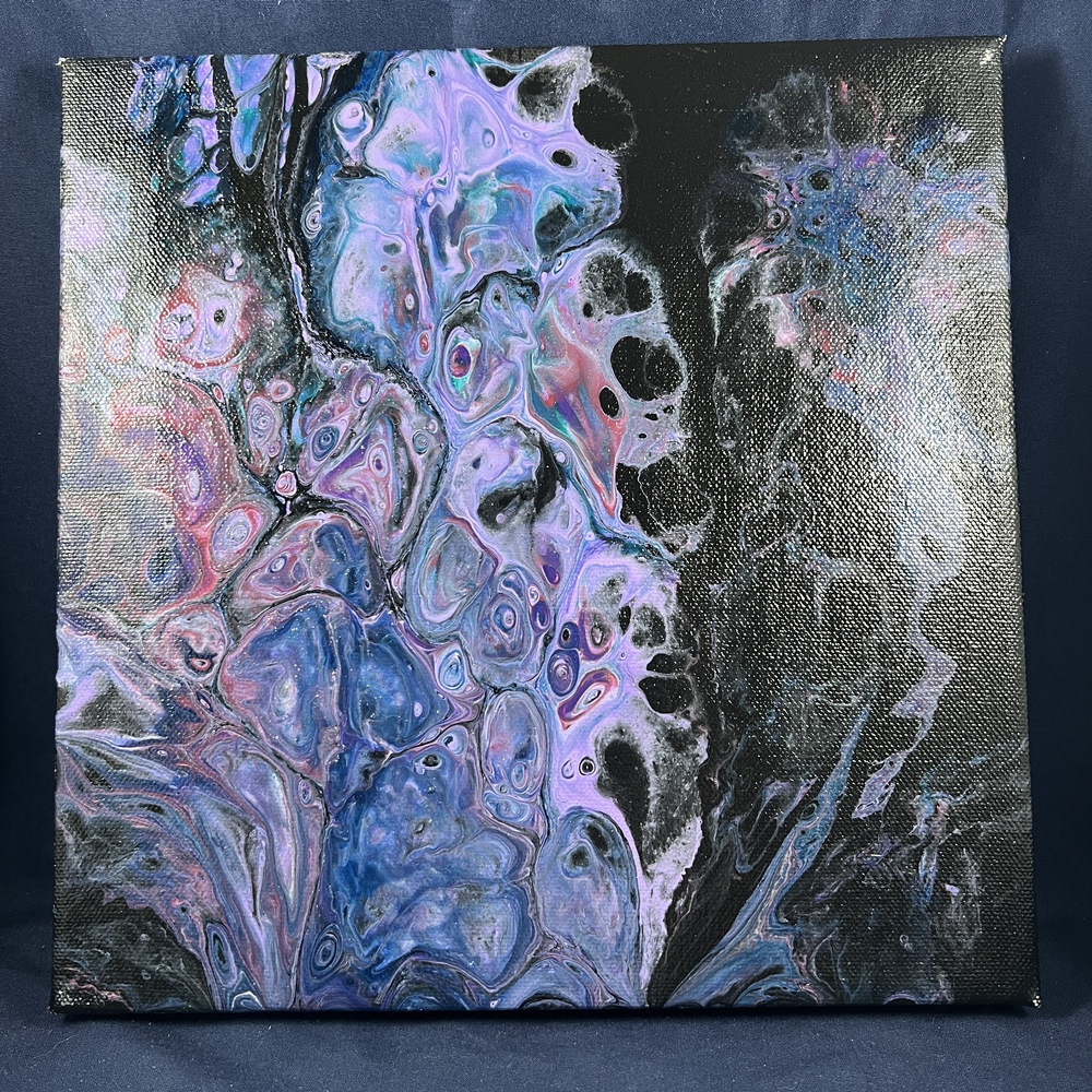 10" Sq Dark & Moody Abstract Acrylic Fluid Pour Painting by Artist Kat Sanders